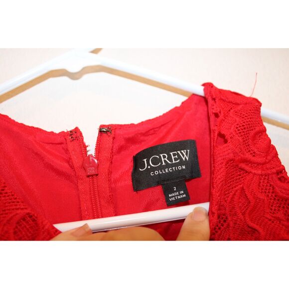 J.Crew Luxe lace dress red aplique size 2 womens mini dress - Picture 6 of 9